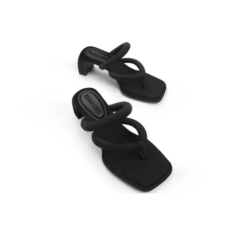 CHARLES&KEITH Small Ck Slide Slippers 7.2cm Women's Chalk White/Black Textured Black Textured-7