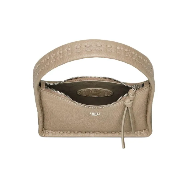 FENDI Grain Calfskin Crescent Bag, Shoulder Bag, Handbag Mini Women's Dove Gray-2