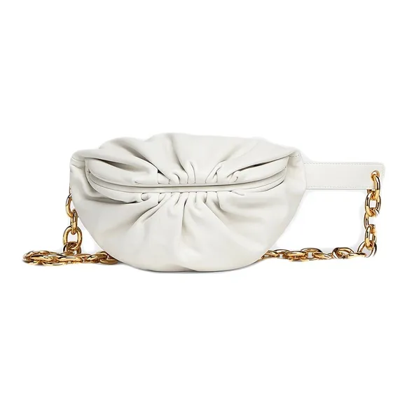 Bottega Veneta Cow Leather Fanny Pack Sling Bag Handheld Crossbody Bag Women's Chalk White-0