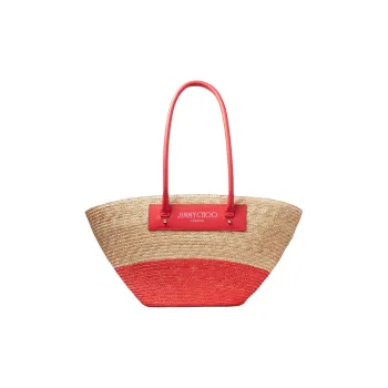 Jimmy Choo Cow Leather Tote Bag Shopping Bag Handbag Small Size Women's Natural Multicolor Red