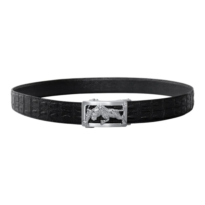 LUCKY LION Crocodile Pattern Belted Casual Automatic Buckle Top Grain Cow Leather Belts Men's-17