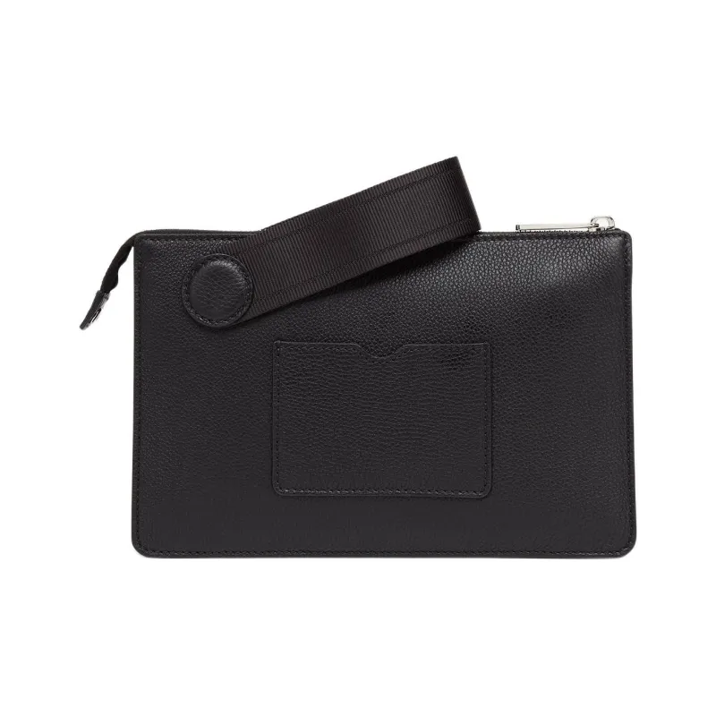 FENDI ROMA Calfskin Clutch Men's Black-2