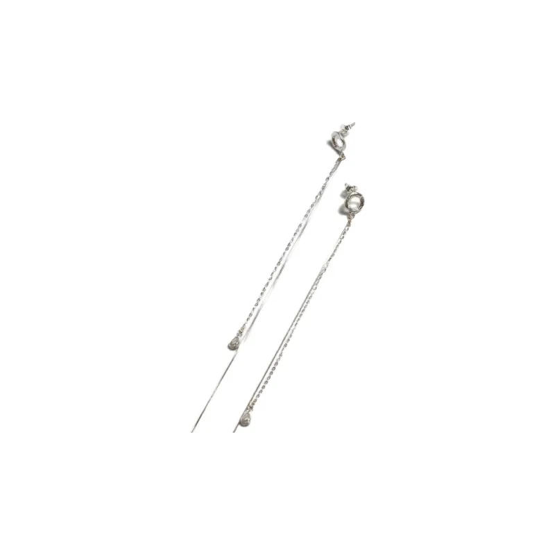 M.Wong 925 Sterling Silver Shimmer Fringe Chain Stud Earrings With Long Drop Women's-1