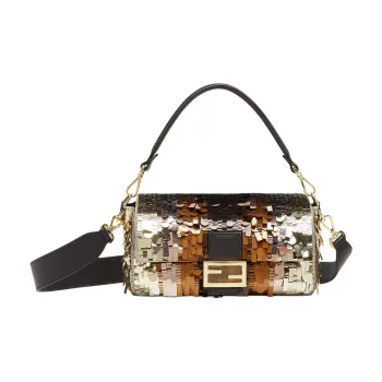 FENDI Baguette Sequins Embroidery Portable Crossbody Bag, Shoulder Bag Medium Size Women's Brown