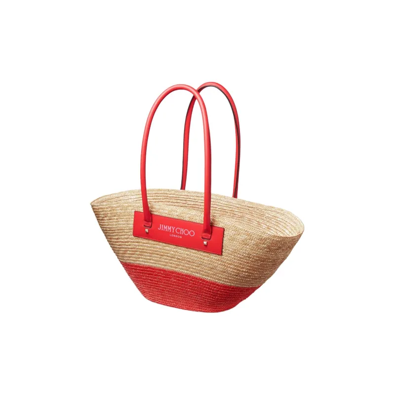 Jimmy Choo Cow Leather Tote Bag Shopping Bag Handbag Small Size Women's Natural Multicolor Red-1