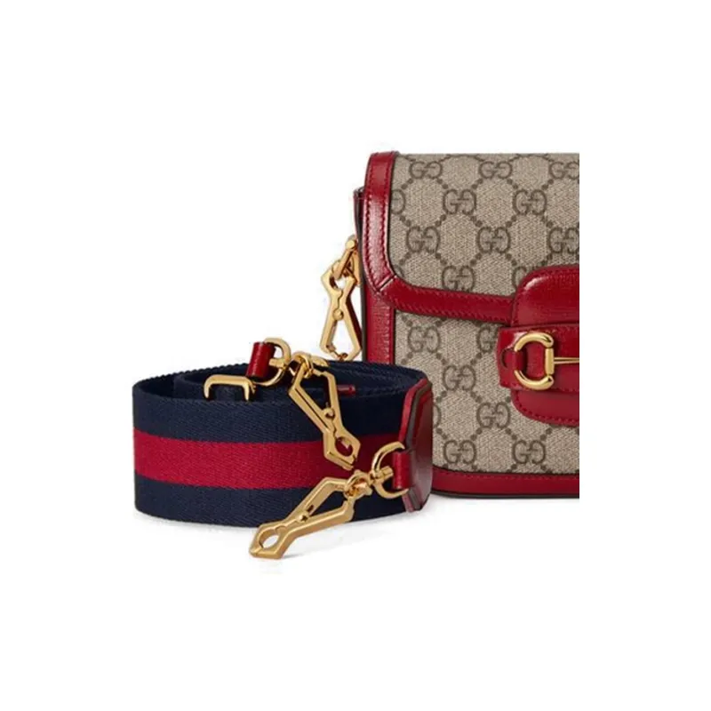 GUCCI Horsebit 1955 Canvas With Leather Saddle Bag Shoulder Bag Crossbody Bag Mini Women's Ebony/Red-8