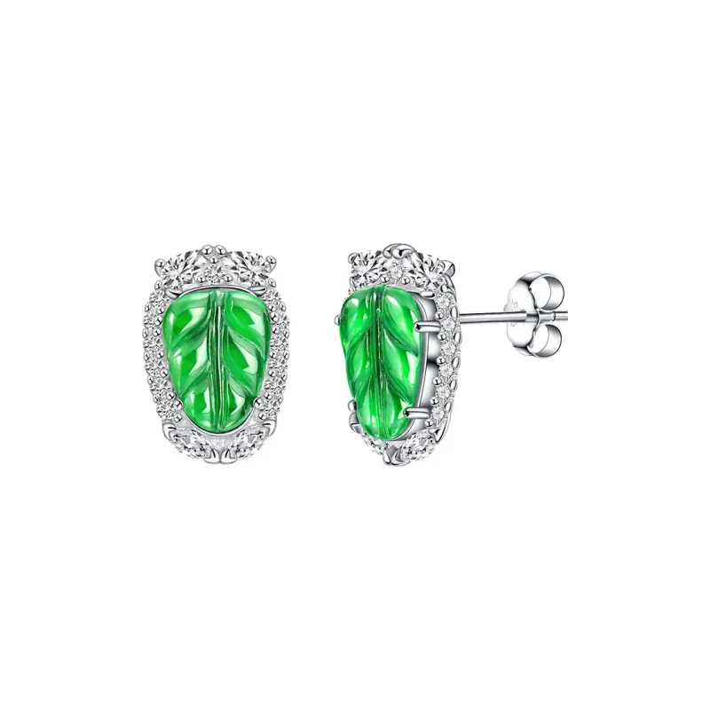 Princess Cui Ice Glutinous Jadeite Stud Earrings Women's-0