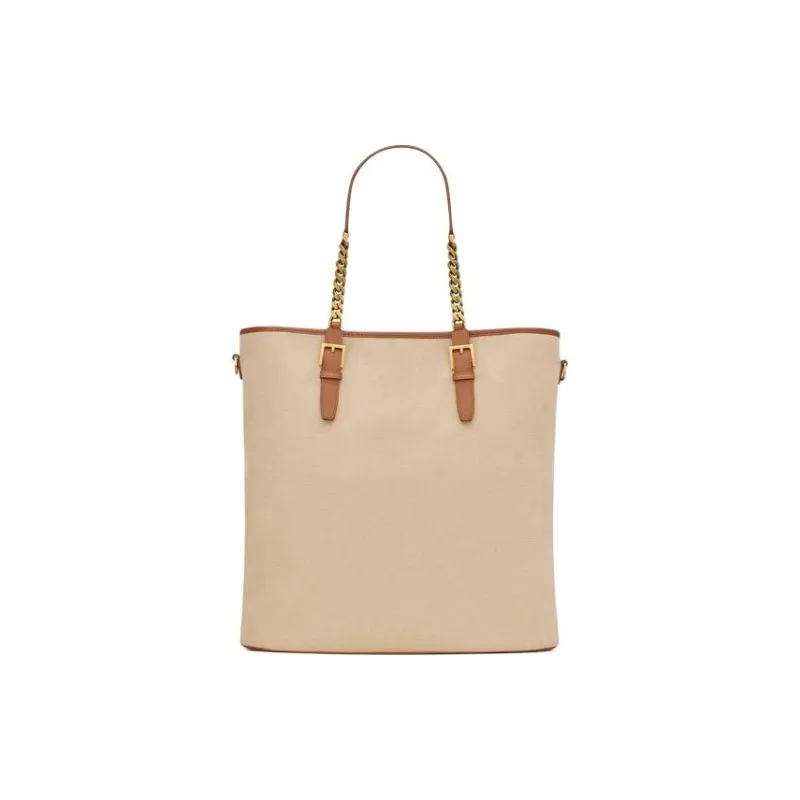 SAINT LAURENT Leather Tote Bag, Shopping Bag, Handbag Women's Desert Dust Tone With Brick-4