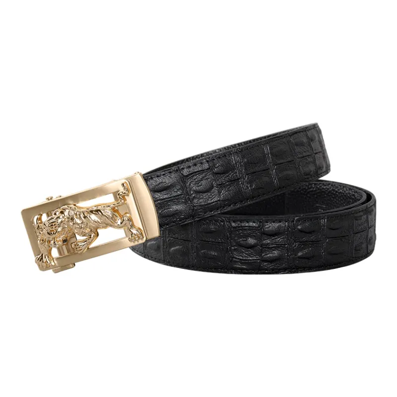 LUCKY LION Crocodile Pattern Belted Casual Automatic Buckle Top Grain Cow Leather Belts Men's-1