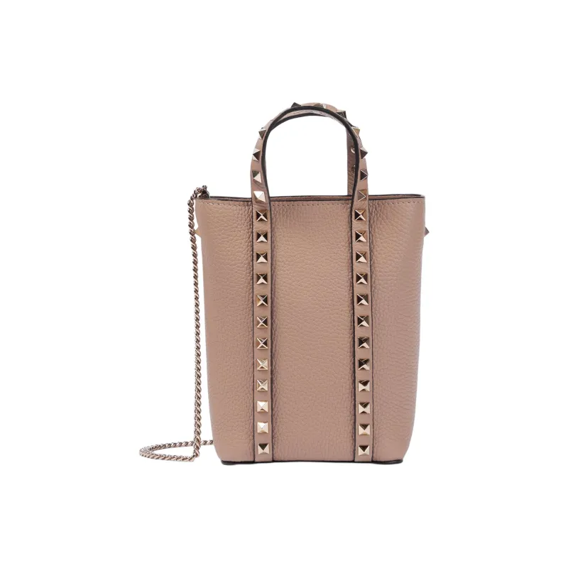 Valentino ROCKSTUD Leather Tote Bag Shopping Bag Handbag Shoulder Bag Women's Pink-0