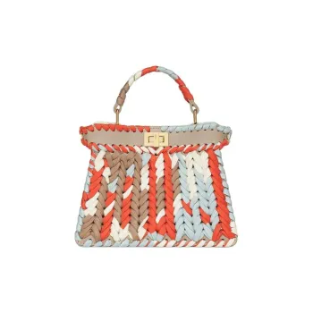 FENDI Peekaboo ISeeU Calfskin Mulberry Silk Shoulder Bag Crossbody Bag Handbag Women's Multicolor