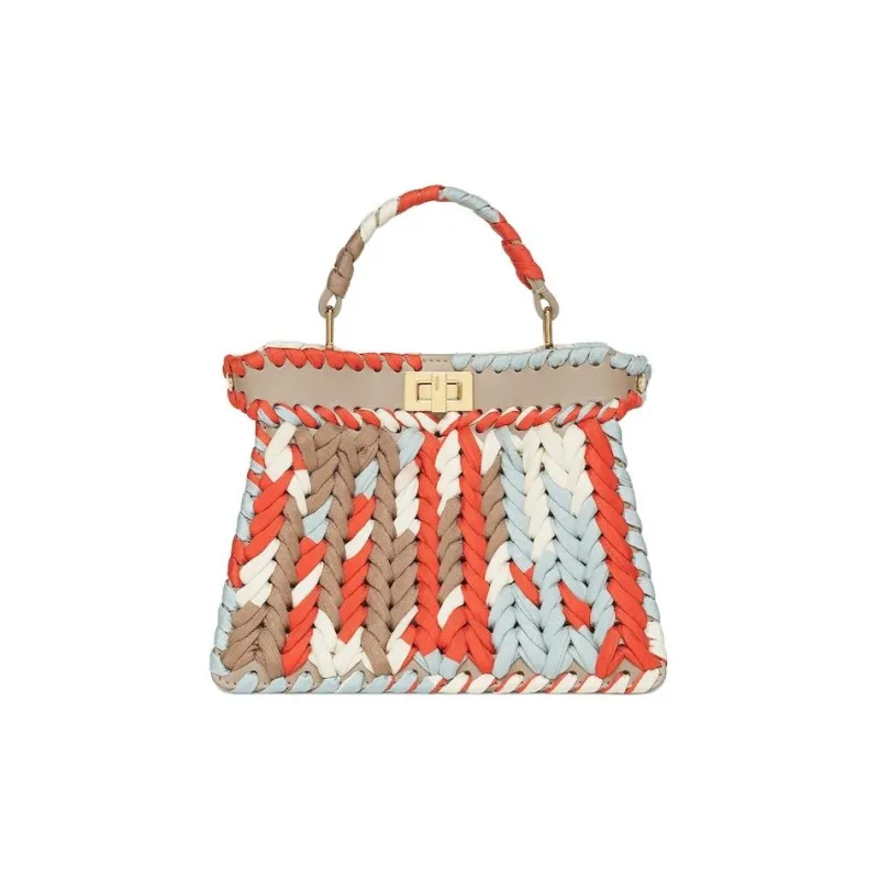FENDI Peekaboo ISeeU Calfskin Mulberry Silk Shoulder Bag Crossbody Bag Handbag Women's Multicolor-0