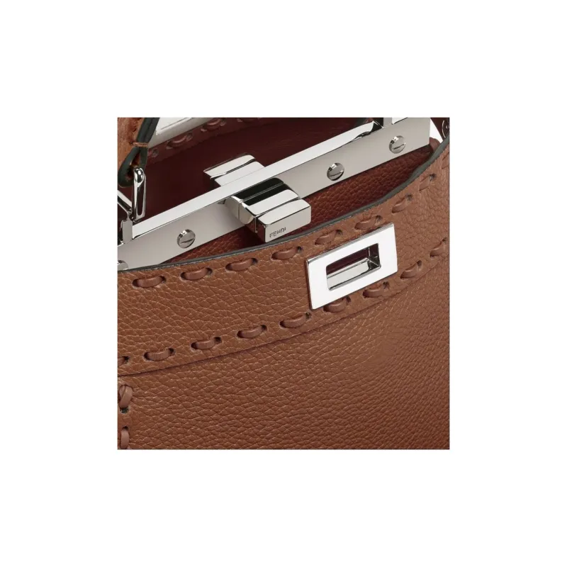FENDI Peekaboo ISeeU Grained Calfskin One Shoulder Handbags Women's Brown-4