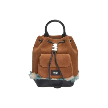 Tagi. Cow Leather Backpack Mini Women's Denim Sand Dune