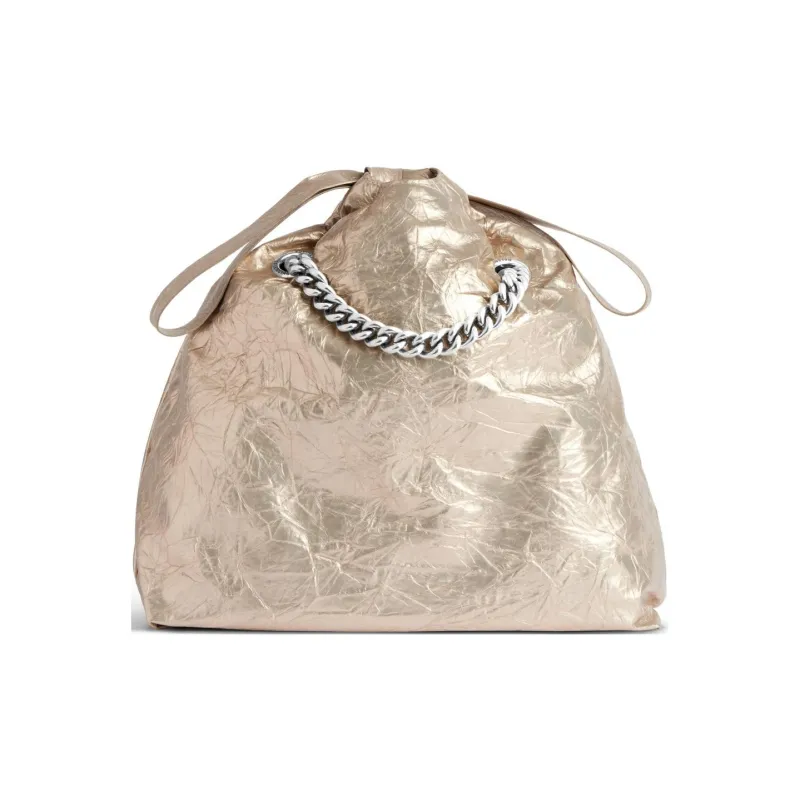 Balenciaga Small Crush Metallic Drawstring Tote Bag-4