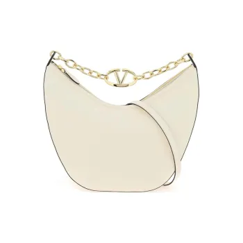 Valentino Vlogo Moon Calfskin Combined With Lambskin One Shoulder Handbags Medium Size Women's Ecru