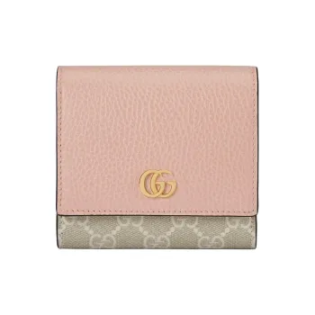 GUCCI GG Marmont Leather Paneled Canvas Wallet Women's Beige & White