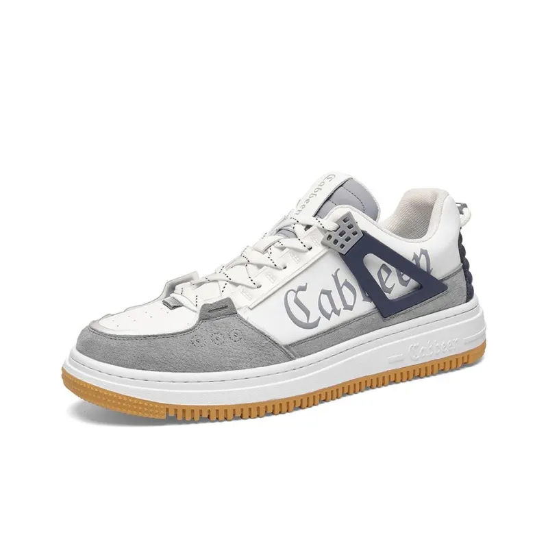Cabbeen Vintage-Inspired Anti-Slip Wear-Resistant Low-Top Skateboard Shoes Men's Gray White-1