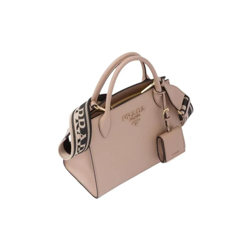 PRADA Monochrome Leather Tote Bag Shopping Bag Shoulder Bag Crossbody Bag Handbag Small Size Women's Soft Pink-2