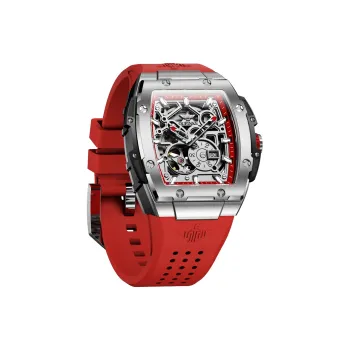 Oupinke Tonneau Shaped Mechanical Movement Silicone Strap Watch Men's Watches White Dial