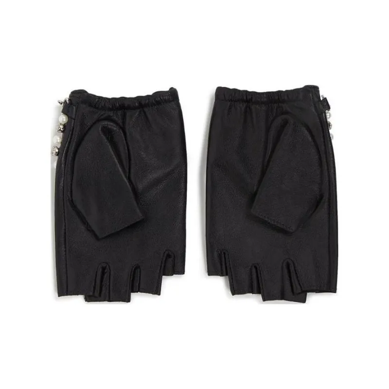 Karl Lagerfeld Signature Pearl-embellished Fingerless Gloves-1