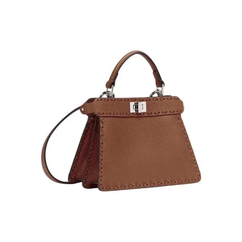 FENDI Peekaboo ISeeU Grained Calfskin One Shoulder Handbags Women's Brown-2