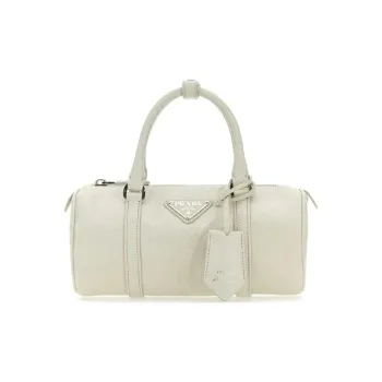 PRADA Leather Cylinder Bag Handbag Trumpets Women's White