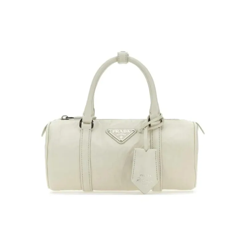 PRADA Leather Cylinder Bag Handbag Trumpets Women's White-0