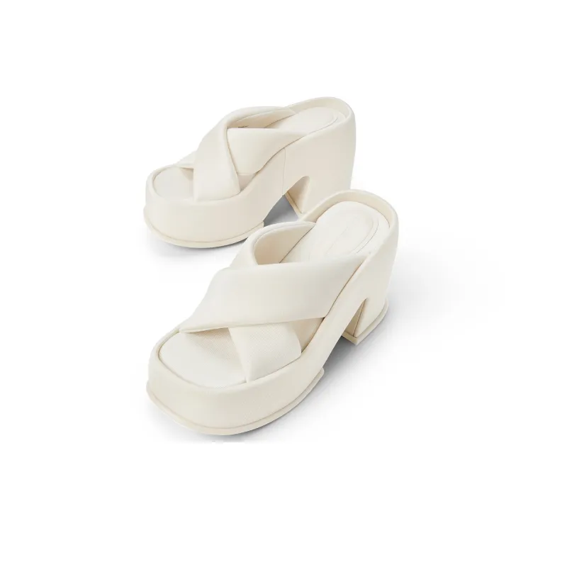 CHARLES&KEITH Slide Slippers Women's Black Textured/Chalk White/Orange-6