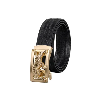 LUCKY LION Crocodile Pattern Belted Casual Automatic Buckle Top Grain Cow Leather Belts Men's