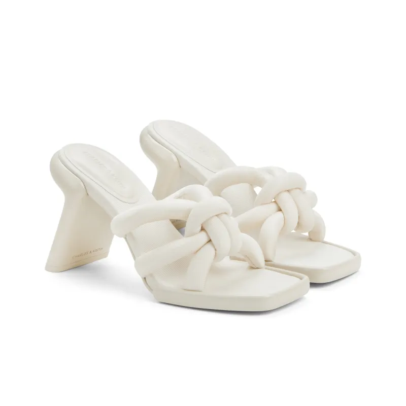CHARLES&KEITH Small Ck Slide Slippers 10cm Women's Chalk White/Black Textured/Orange-1