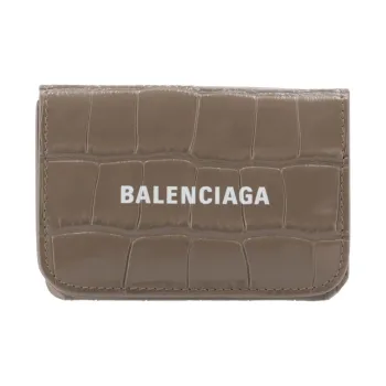 Balenciaga Cash Embossed Calfskin Wallet Mini Women's Beige Brown