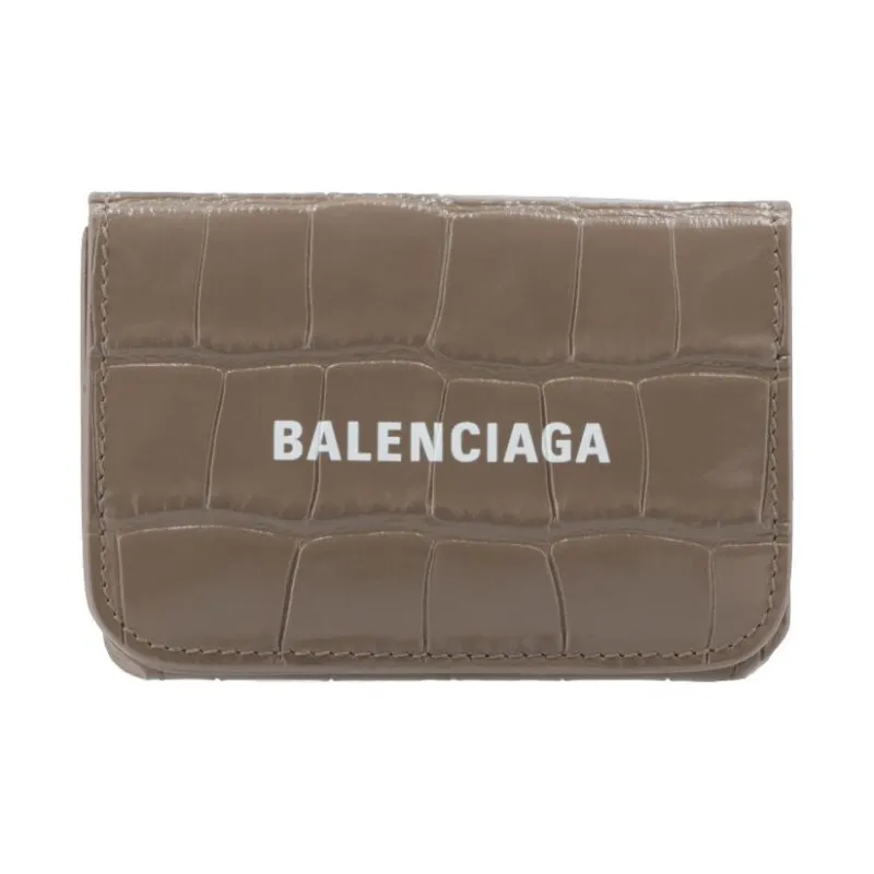 Balenciaga Cash Embossed Calfskin Wallet Mini Women's Beige Brown-0