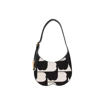 Burberry Chess Cotton With Leather Handbag Shoulder Bag Women's Black White
