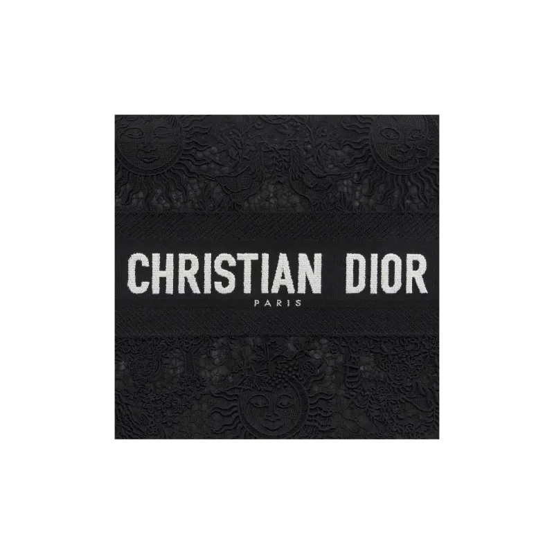 DIOR BookTote Embroidery Tote Bag Shopping Bag Handbag Medium Size Women's Black-4