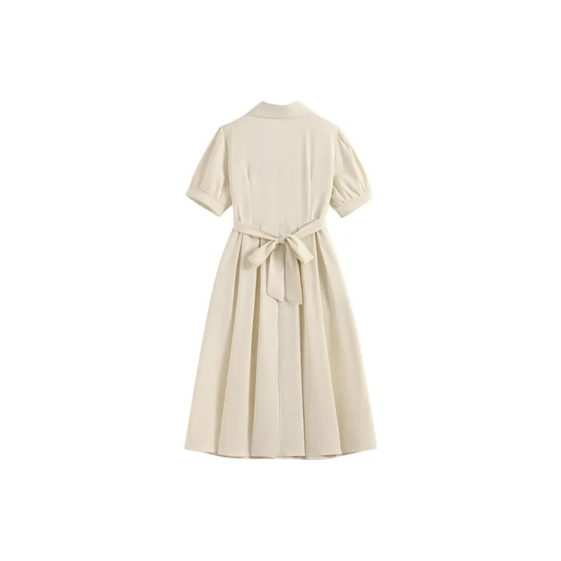 Oddgoods Short Sleeved Dress Women's Apricot-1
