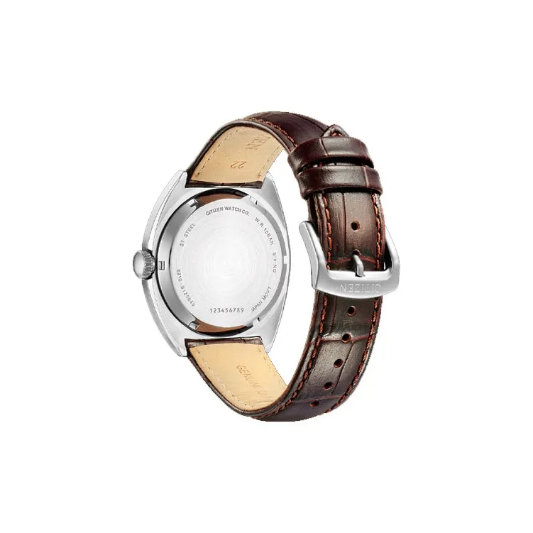 CITIZEN Mechanical Movement Cowhide Strap Watch Men's Watches Black Dial NJ0100 03H-3