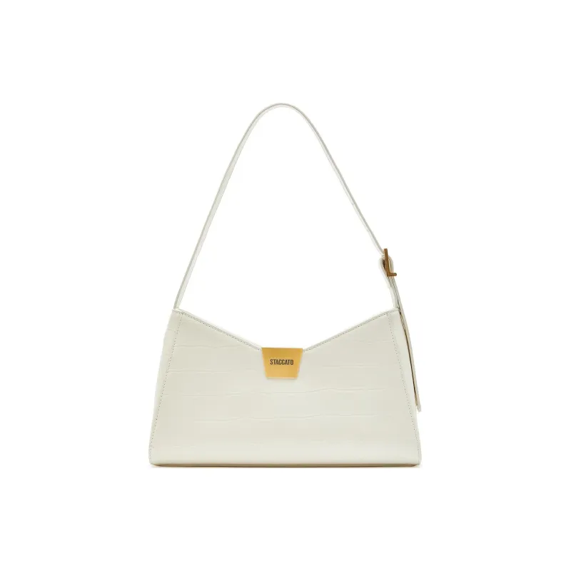 Staccato Cow Leather Handbag, Shoulder Bag Regular Women's Elegant White/Luxurious Black-0