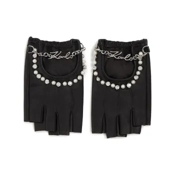 Karl Lagerfeld Signature Pearl-embellished Fingerless Gloves