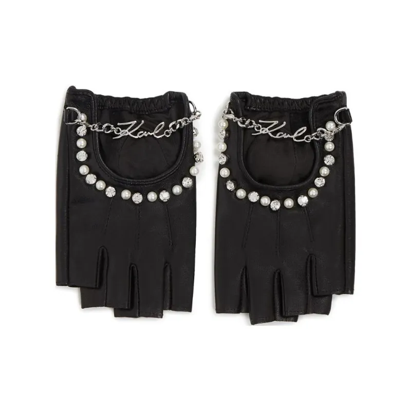 Karl Lagerfeld Signature Pearl-embellished Fingerless Gloves-0