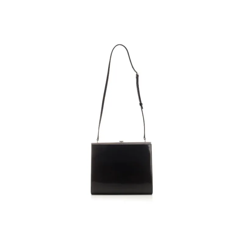 SAINT LAURENT LE ANNE MARIE Leather Bonded Patent Leather Portable Crossbody Bag Shoulder Bag Women's Black-3