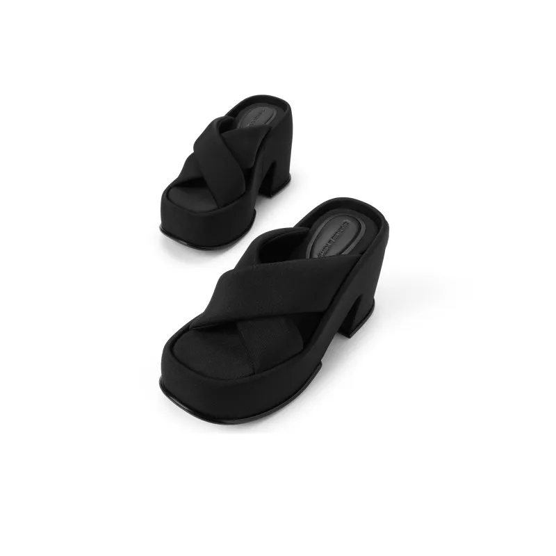 CHARLES&KEITH Slide Slippers Women's Black Textured/Chalk White/Orange-2
