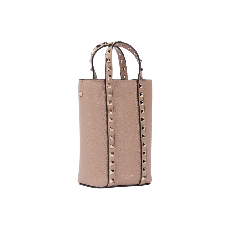 Valentino ROCKSTUD Leather Tote Bag Shopping Bag Handbag Shoulder Bag Women's Pink-1