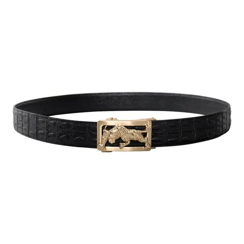 LUCKY LION Crocodile Pattern Belted Casual Automatic Buckle Top Grain Cow Leather Belts Men's-3