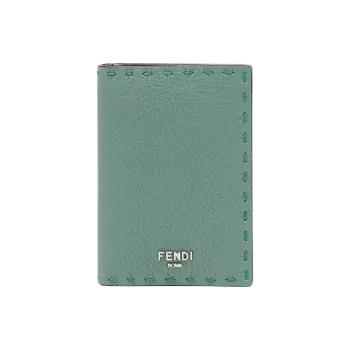 FENDI Calfskin Card Clip Card Holder Men's Tuscan Green