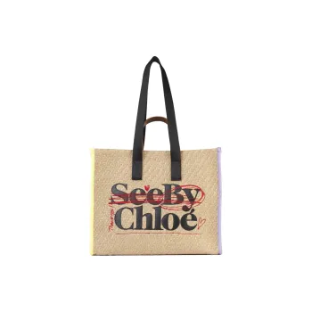 See By Chloe Logo Patch Straw Tote Bag