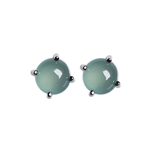 Cuiya Golden Building Jadeite Stud Earrings Unisex