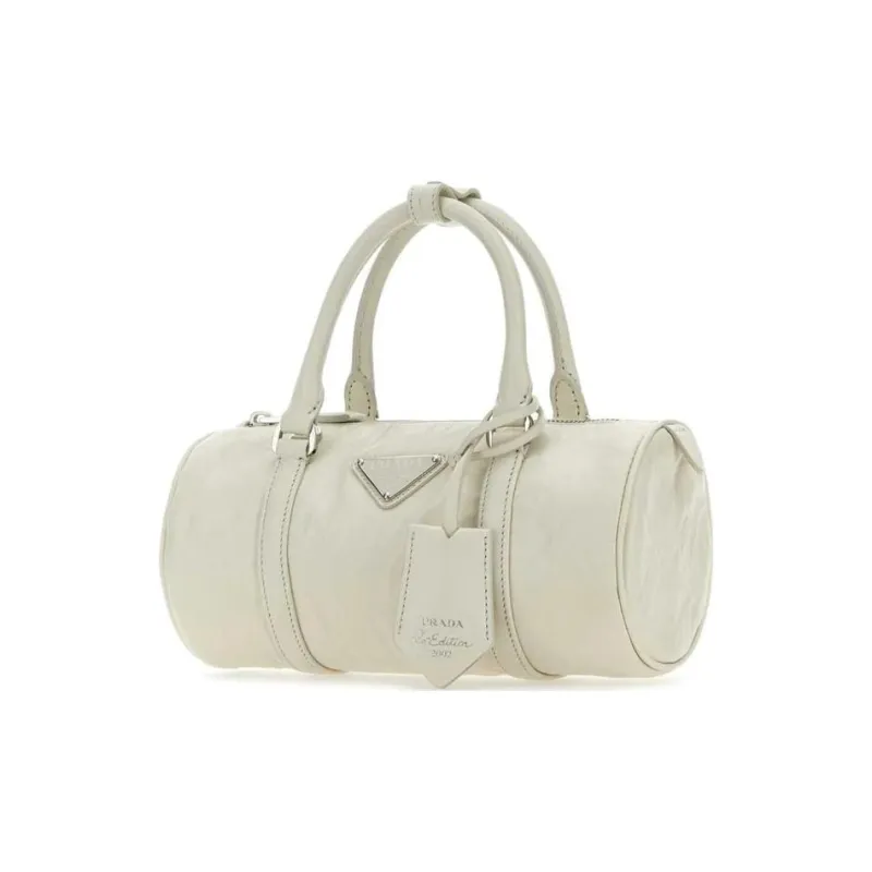 PRADA Leather Cylinder Bag Handbag Trumpets Women's White-1