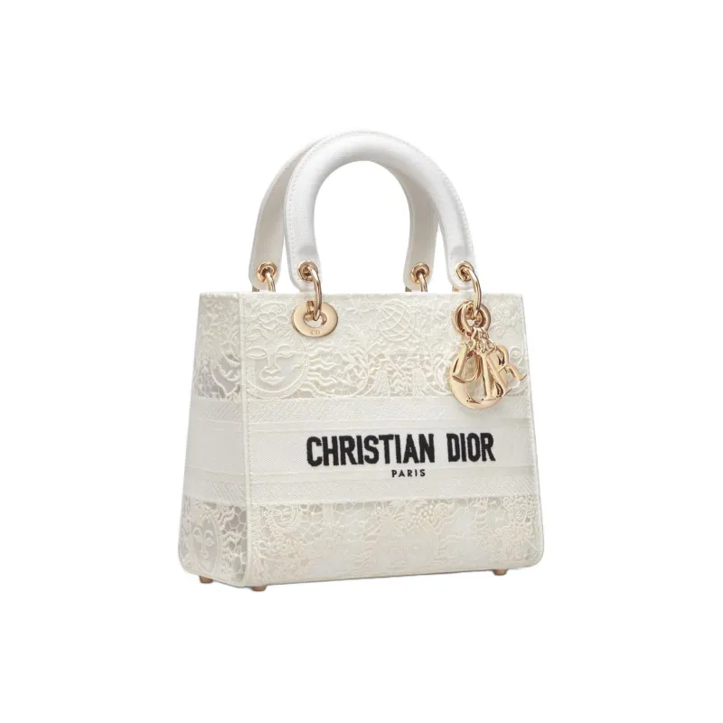 DIOR Lady D Lite Embroidery Lady Dior Bag, Shoulder Bag, Crossbody Bag, Handbag Medium Size Women's White-1