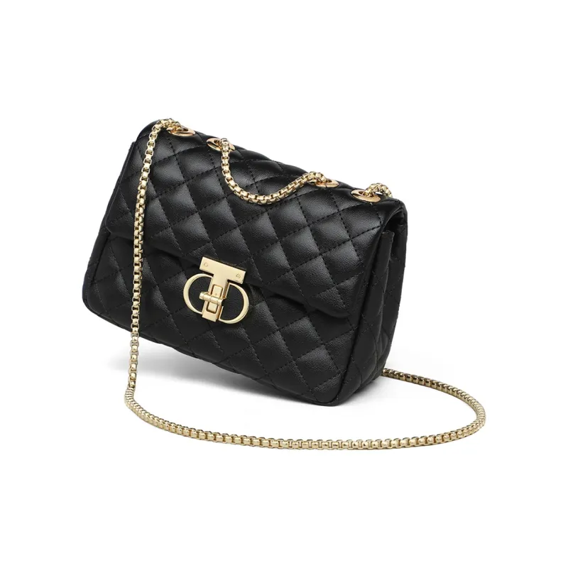 C°BANNER Cow Leather With Synthetic Leather One Shoulder Crossbody Small Square Bag Regular Women's Black-6